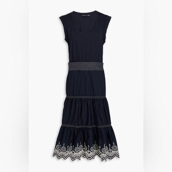 Veronica Beard Navy (Black?) White Midi Dress L XL - Picture 4 of 12